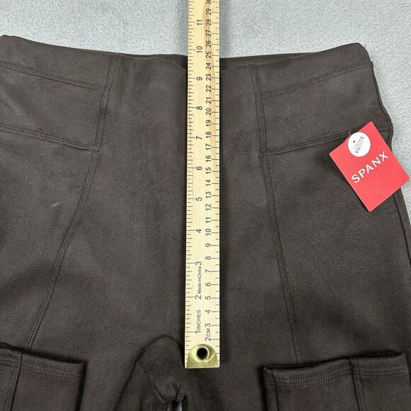 SPANX XS Petite Faux Suede High Waisted 20322R Chocolate Brown Slimming Leggings - Picture 11 of 12
